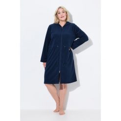 Damskie Szlafrok kaptur tunel 2-kierunkowy zamek błyskawiczny długi rękaw. Niebieskie szlafroki damskie Ulla Popken, plus size, bez wzorów, z bawełny, plus size. Za 279.99 zł.