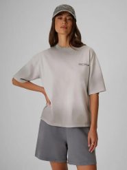 T-shirt loose z nadrukiem damski 4F 4FRSS26TTSHF4024. Szare t-shirty damskie 4f, s, bez wzorów, z bawełny, bez kołnierzyka. Za 45.99 zł.
