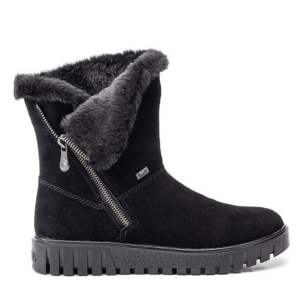 Botki Rieker. Czarne botki damskie Rieker, bez obcasa, na płaskiej podeszwie, bez zapięcia. Za 335.99 zł.