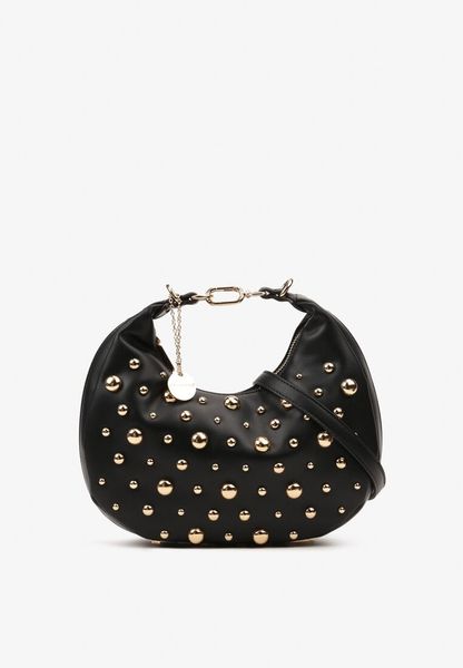 Czarna Torebka na Ramię z Odpinanym Paskiem na Suwak Maristela. Czarne torebki klasyczne damskie Born2be, z aplikacjami, z jeansu, małe, zdobione, bez dodatków. Za 129.99 zł.