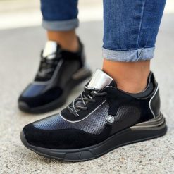 Czarne sneakersy półbuty damskie Vinceza 10659. Czarne półbuty damskie VINCEZA, bez wzorów, ze skóry, bez obcasa, na obcasie. Za 129.00 zł.