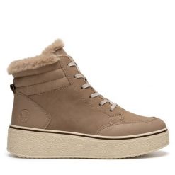 Botki Rieker. Brązowe botki damskie Rieker, bez obcasa, na płaskiej podeszwie, bez zapięcia. Za 335.99 zł.
