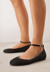 Czarne Siateczkowe Balerinki z Wkładką ze Skóry Naturalnej Ozdobione Aplikacją Adriarissa. Czarne baleriny damskie Born2be, z aplikacjami, ze skóry, bez obcasa. Za 69.99 zł.