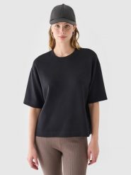 4F T-shirt regular z modalem damski - czarny XS. Czarne t-shirty damskie 4f, xs, bez wzorów, z dzianiny, bez kołnierzyka. W wyprzedaży za 39.99 zł.