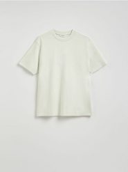 Bawełniany t-shirt boxy - jasnozielony. Zielone t-shirty męskie Reserved, l, bez wzorów, z bawełny, bez kołnierzyka. Za 59.99 zł.