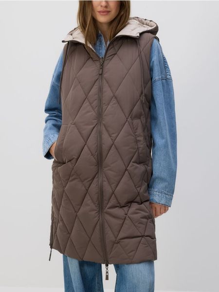 Dwustronna kamizelka - brązowy. Brązowe kamizelki damskie Reserved, l, z tkaniny. W wyprzedaży za 119.99 zł.