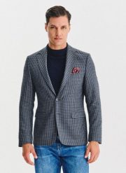 PAKO LORENTE – Granatowa marynarka w drobną kratę. Marynarki męskie Pako Lorente, bez wzorów, z elastanu. Za 549.99 zł.