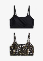 Biustonosz bikini bustier, 2 szt., gładki i z nadrukiem. Czarne bikini damskie bonprix, bez wzorów. Za 119.99 zł.
