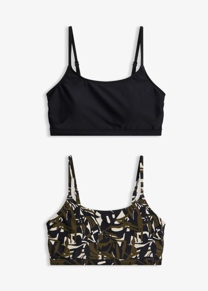 Biustonosz bikini bustier, 2 szt., gładki i z nadrukiem. Czarne bikini damskie bonprix, bez wzorów. Za 119.99 zł.