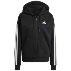 Damska polarowa bluza z kapturem na zamek adidas Essentials 3-Stripes. Czarne bluzy sportowe damskie Adidas, na zimę, l, z materiału. Za 292.55 zł.