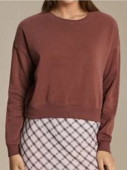 Bluza crewneck regular basic - brązowy. Brązowe bluzy bez kaptura damskie Sinsay, l, bez wzorów, bez ramiączek, bez kaptura. Za 29.99 zł.