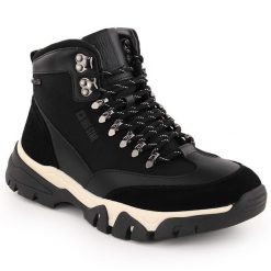 Skórzane trapery męskie wodoodporne czarne Big Star OO174182. Czarne buty zimowe męskie z puchu, bez zapięcia. Za 498.94 zł.