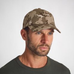 Czapka z daszkiem outdoor Steppe 100 camo island. Brązowe czapki męskie SOLOGNAC, bez wzorów, z bawełny, sportowe. Za 29.99 zł.