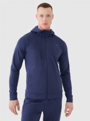 4F Bluza treningowa szybkoschnąca męska - grananatowa 3XL. Niebieskie bluzy sportowe męskie 4f, bez wzorów, z dzianiny, sportowe, bez kołnierzyka, bez ramiączek. W wyprzedaży za 169.99 zł.