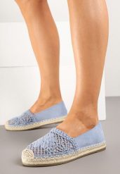 Niebieskie Espadryle z Ażurową Cholewką i Plecionką Sdivena. Niebieskie espadryle damskie Renee, w ażurowe wzory, bez obcasa, na obcasie. Za 69.99 zł.