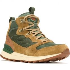 Buty do chodzenia męskie Merrell Alpine 83. Brązowe buty trekkingowe męskie MERRELL, z materiału, przed kolano, bez zapięcia, outdoorowe. Za 409.00 zł.