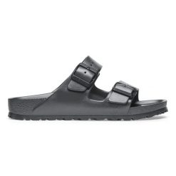 Birkenstock Arizona EVA Metallic Anthracite Klapki damskie. Szare klapki damskie Birkenstock, bez wzorów, z materiału, bez obcasa. Za 219.99 zł.
