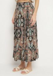 Beżowo-Czarna Wiskozowa Spódnica ze Wzorem Paisley Ellishea. Brązowe spódniczki damskie Born2be, l, z aplikacjami, z wiskozy, boho, midi. Za 39.99 zł.