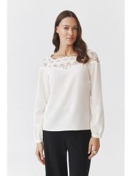 TATUUM Bluzka w kolorze kremowym rozmiar: 36. Brązowe bluzki damskie Tatuum, bez wzorów, z koronki, bez kołnierzyka, bez ramiączek. Za 139.45 zł.