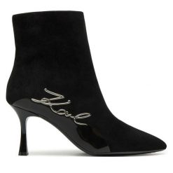 Botki KARL LAGERFELD. Czarne botki damskie Karl Lagerfeld, bez obcasa, na szpilce, bez zapięcia. Za 779.99 zł.