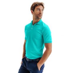 Koszulka polo do golfa z krótkim rękawem męska Inesis WW500. Niebieskie koszulki polo męskie INESIS, l, bez wzorów, z materiału, bez ramiączek. Za 99.99 zł.