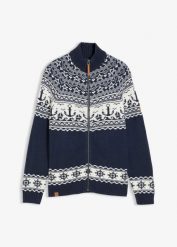 Sweter rozpinany w norweski wzór. Niebieskie kardigany męskie bonprix, m, bez wzorów, bez kołnierzyka. Za 149.99 zł.