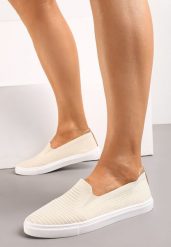 Beżowe Wsuwane Tenisówki Ozdobione Wstawką z Ekoskóry na Zapiętku Eliriaba. Brązowe trampki i tenisówki damskie Renee, bez wzorów, ze skóry. Za 39.99 zł.