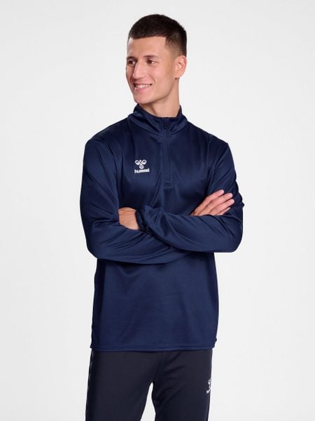 Bluza dresowa 1/2 zip Hummel Essential. Niebieskie bluzy sportowe damskie HUMMEL, xl, bez wzorów, z dresówki, bez ramiączek, krótkie, bez kaptura. Za 169.60 zł.