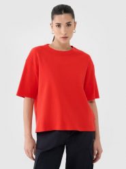 4F T-shirt regular z waflowej dzianiny damski - czerwony S. Czerwone t-shirty damskie 4f, s, bez wzorów, z bawełny, bez kołnierzyka. W wyprzedaży za 39.99 zł.