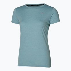 Koszulka do biegania damska Mizuno Core Tee. Niebieskie topy sportowe damskie Mizuno, xs, bez wzorów, z materiału, bez ramiączek. Za 126.05 zł.