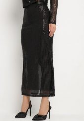 Czarna Cekinowa Spódnica Ozdobiona Wycięciem Nalisia. Czarne spódniczki damskie Born2be, l, bez wzorów, biznesowe, maxi. Za 39.99 zł.