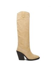 Badura Kowbojki EO-BRAYLE-01 Beżowy. Brązowe kozaki damskie Badura, ze skóry, bez obcasa, na słupku. Za 539.99 zł.