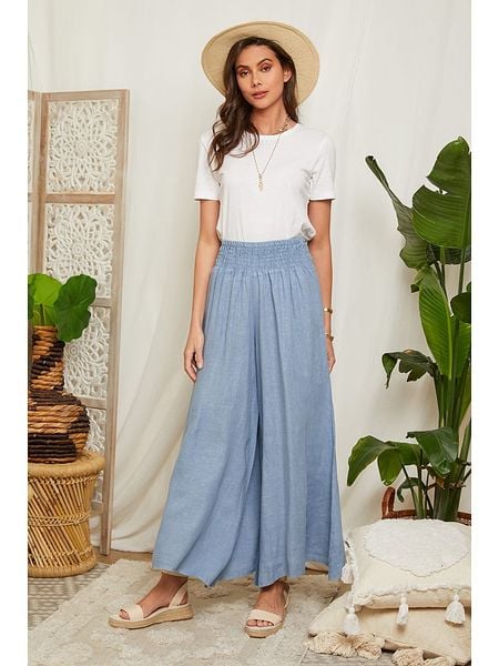 Lin Passion Lniane spodnie w kolorze błękitnym rozmiar: 40/42. Niebieskie spodnie materiałowe damskie Lin Passion, bez wzorów, ze lnu, klasyczne, z podwyższonym stanem. Za 109.26 zł.