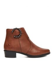 Rieker Botki CEO-Y0797-24 Brązowy. Brązowe botki damskie Rieker, ze skóry, bez obcasa, na słupku, bez zapięcia. Za 369.99 zł.