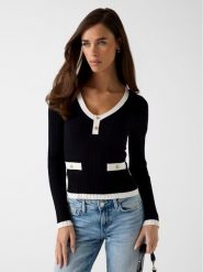 Guess Sweter W6RR26 Z3HP2 Czarny Classic Fit. Czarne swetry klasyczne damskie Guess, xs, z syntetyku, bez kołnierzyka. Za 395.00 zł.