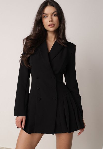 Czarna Sukienka o Kroju Marynarki VICES z Poduszkami w Ramionach Serlina. Czarne marynarki i żakiety damskie Born2be, l, bez wzorów, eleganckie. Za 249.99 zł.