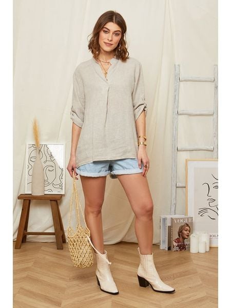 Rodier Lin Lniana bluzka w kolorze szarobrązowym rozmiar: L/XL. Brązowe bluzki damskie Rodier Lin, l, bez wzorów, ze lnu, bez kołnierzyka, bez ramiączek. Za 139.20 zł.