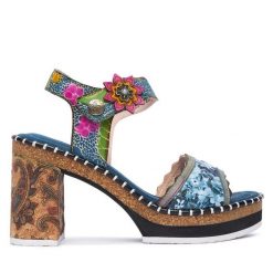 Sandały Laura Vita. Niebieskie sandały damskie Laura Vita, bez wzorów, bez obcasa, na słupku. Za 459.99 zł.