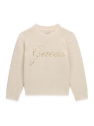 Guess Sweter K6BR01 Z1279 Kremowy Regular Fit. Białe swetry dziewczęce Guess, z aplikacjami, z syntetyku, bez kołnierzyka. Za 214.99 zł.