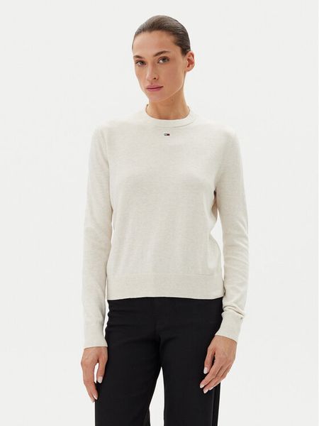 Tommy Jeans Sweter Essential DW0DW20159 Beżowy Regular Fit. Brązowe swetry klasyczne damskie Tommy Jeans, s, z bawełny, bez kołnierzyka. Za 219.99 zł.