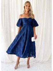 Tazga Sukienka w kolorze granatowym rozmiar: 38. Niebieskie sukienki damskie Tazga, bez wzorów, bez kołnierzyka, bez ramiączek, maxi, rozkloszowane. Za 121.80 zł.