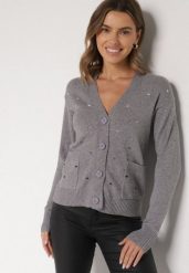 Szary Rozpinany Kardigan w Kropki Tusvanea. Szare kardigany damskie Born2be, l, bez wzorów, z jeansu. Za 79.99 zł.