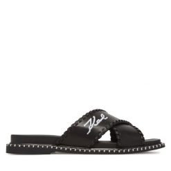 Klapki KARL LAGERFELD. Czarne klapki damskie Karl Lagerfeld, bez wzorów, bez obcasa. Za 499.99 zł.
