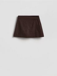 Spódnico-szorty z lnem - ciemnobrązowy. Brązowe szorty damskie Reserved, bez wzorów, z wiskozy. Za 99.99 zł.