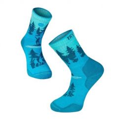 Skarpety trekkingowe z wełny merynosów z turkusowymi wspinaczkami. Niebieskie skarpetki męskie TRY TO FLY, bez wzorów, z wełny. W wyprzedaży za 83.57 zł.