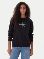 Calvin Klein Jeans Bluza Monologo LV047B234G Czarny Regular Fit. Czarne bluzy bez kaptura damskie Calvin Klein Jeans, xl, z bawełny. Za 389.99 zł.