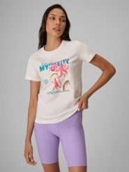 4F T-shirt regular z nadrukiem damski - biały L. Białe t-shirty damskie 4f, l, bez wzorów, z bawełny, bez kołnierzyka. Za 69.99 zł.