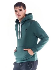 Miękka bluza z kapturem z ikoną lwa Basic i dużą kieszenią. Czarne bluzy sportowe męskie LEONE 1947 APPAREL, na zimę, bez wzorów, z bawełny, klasyczne, bez kołnierzyka, bez ramiączek. Za 105.21 zł.