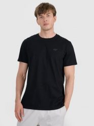 4F T-shirt regular gładki męski - czarny 3XL. Czarne t-shirty męskie 4f, m, bez wzorów, z bawełny, bez kołnierzyka. Za 49.99 zł.