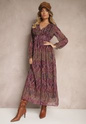 Fioletowa Siateczkowa Sukienka o Rozkloszowanym Kroju z Dekoltem w Serek Zalabri. Fioletowe sukienki damskie Renee, na spotkanie biznesowe, m, z aplikacjami, z tkaniny, eleganckie, bez kołnierzyka, bez ramiączek, maxi, kopertowe. W wyprzedaży za 159.99 zł.